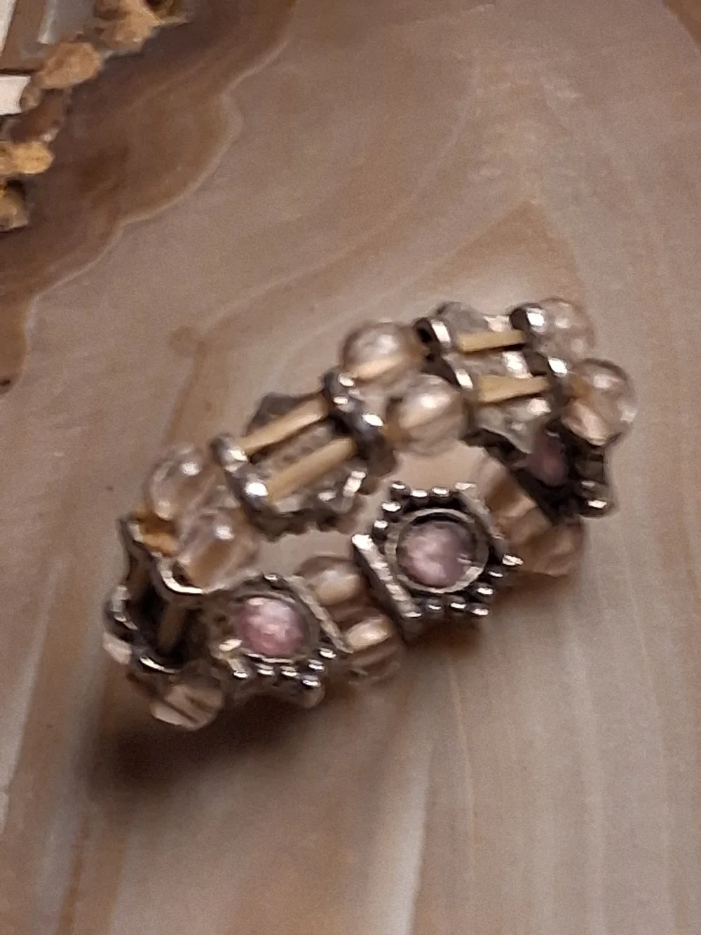 Artisan Sterling Silver Pink Bead Stretch Ring